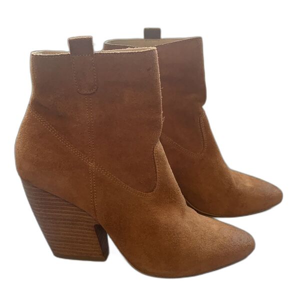 Pelle Moda Booties Brown Suede Ankle Boots Block Heel Womens Size 9 Western Boho - Picture 1 of 12